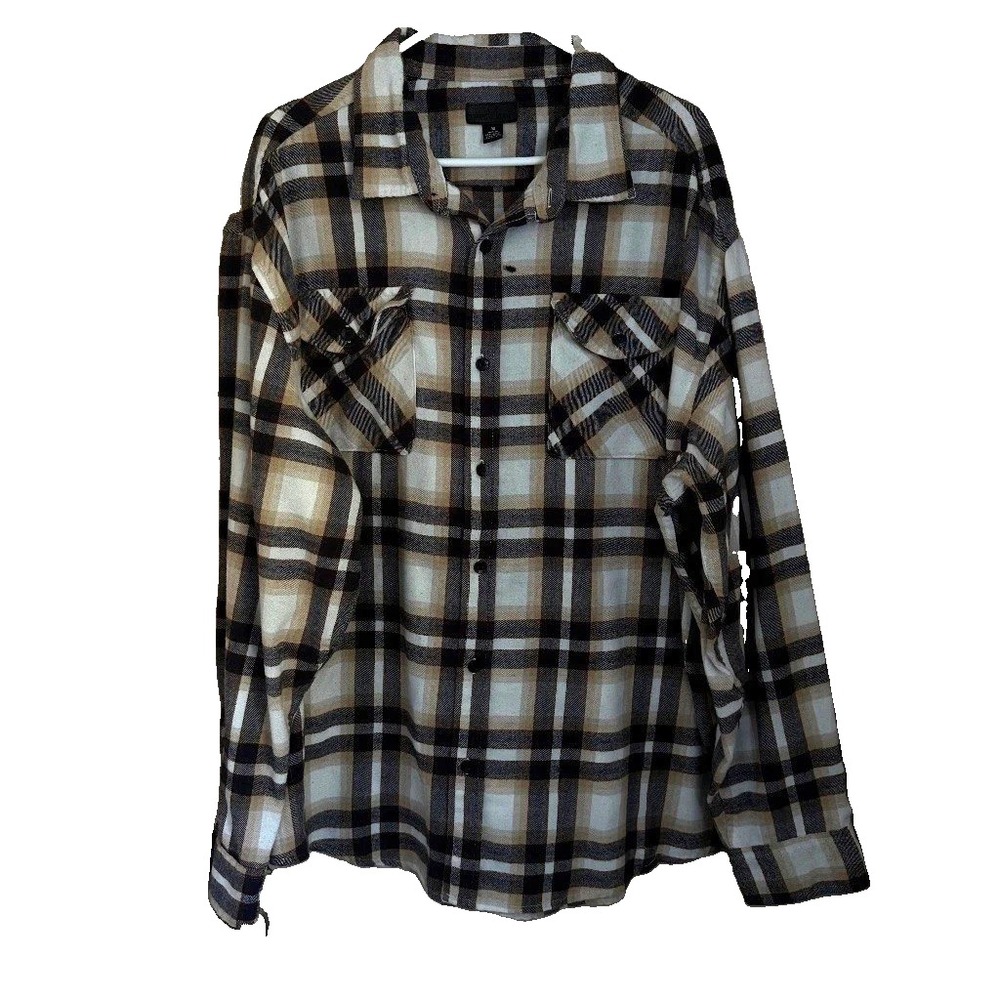 Steves Jeans Flannel Brown Plaid Button Up Shirt Sz 3X LS FLAW Outdoor Gorpcore
